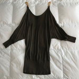 Bebe Olive Green Cold Shoulder Chain Strap Top XS